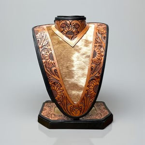 Tooled Leather or cowhide necklace holders Tooled Leather or cowhide necklace holders