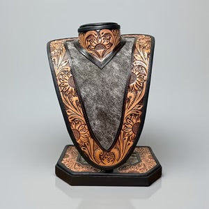 Tooled Leather or cowhide necklace holders Tooled Leather or cowhide necklace holders