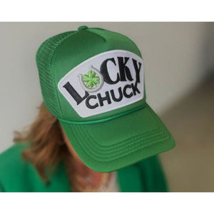 Lucky Chuck Kelly Green Full Front Logo Patch Trucker Hat Lucky Chuck Kelly Green Full Front Logo Patch Trucker Hat
