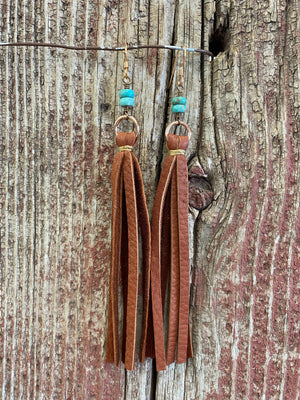 13881 Leather Tassel w/Stone Earring 13881 Leather Tassel w/Stone Earring