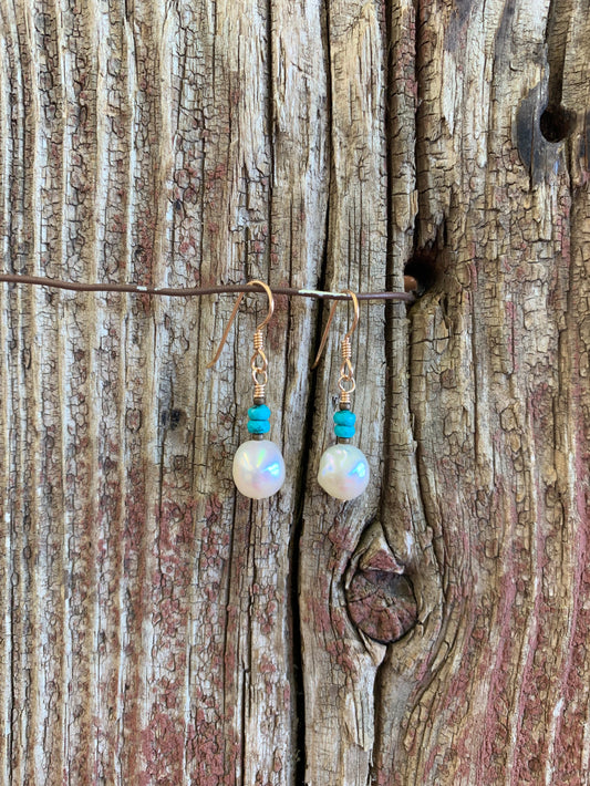 16071 Pearl & Turq Drop Earring