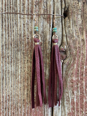 13881 Leather Tassel w/Stone Earring 13881 Leather Tassel w/Stone Earring