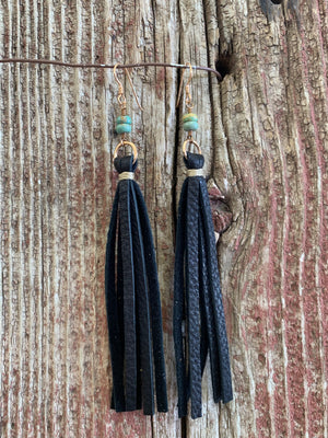 13881 Leather Tassel w/Stone Earring 13881 Leather Tassel w/Stone Earring