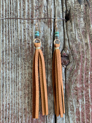 13881 Leather Tassel w/Stone Earring 13881 Leather Tassel w/Stone Earring