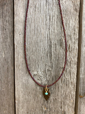 17082 Tiny Seed Beads w/Brz Arrowhead & Stone Drop 17082 Tiny Seed Beads w/Brz Arrowhead & Stone Drop