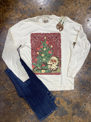 2176 Bandana Merry Christmas Y'all Long Sleeve Tee 2176 Bandana Merry Christmas Y'all Long Sleeve Tee