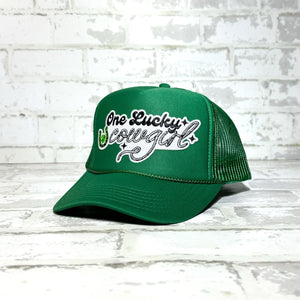 One Lucky Cowgirl Kelly Green Patch Trucker Hat One Lucky Cowgirl Kelly Green Patch Trucker Hat