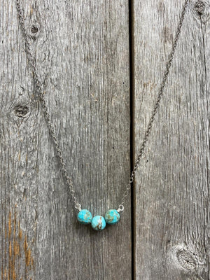 17379 3 Faceted Turquoise Stones on Sterling Silver Chain Necklace 17379 3 Faceted Turquoise Stones on Sterling Silver Chain Necklace