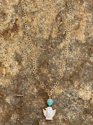17566 Bronze Chain with Turquoise and Mother of Pearl Thunderbird Charm 17566 Bronze Chain with Turquoise and Mother of Pearl Thunderbird Charm