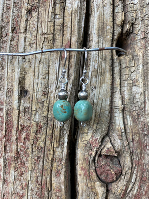17370 Oxidized Sterling Silver "Navajo Pearl" and Turquoise Drop Earrings. 17370 Oxidized Sterling Silver "Navajo Pearl" and Turquoise Drop Earrings.