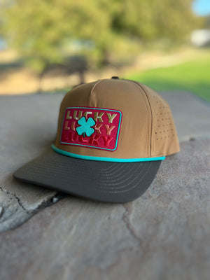 Lucky Gulf Red Trio Patch Performance Hat with Rope - Cider / Brown Lucky Gulf Red Trio Patch Performance Hat with Rope - Cider / Brown
