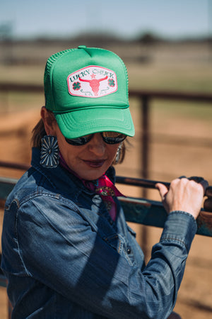 Lucky SteerHead & Clover Patch Green Trucker Hat Lucky SteerHead & Clover Patch Green Trucker Hat