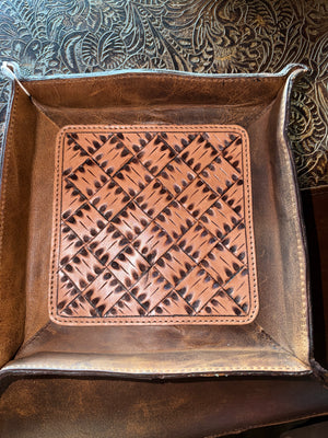 Leather hand painted/tooled trays