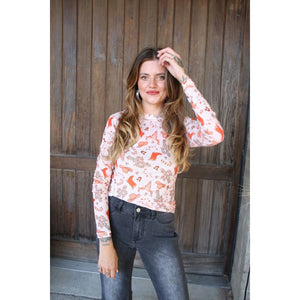 Pink Candy Cane Cowgirl Sheer Long Sleeve