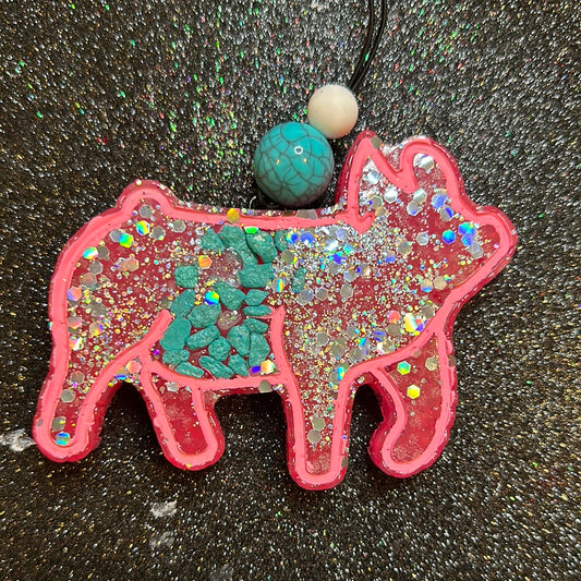 Pink & Turquoise Pig (leather & lace scented)