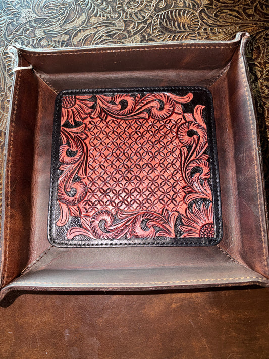 Leather hand painted/tooled trays