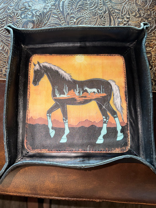 Leather hand painted/tooled trays