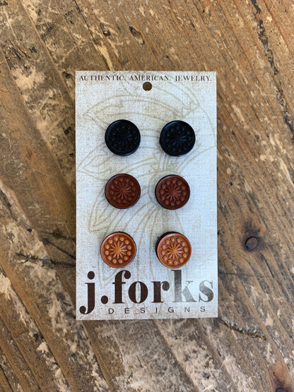 15811 Leather Stud Earrings 3 Pack
