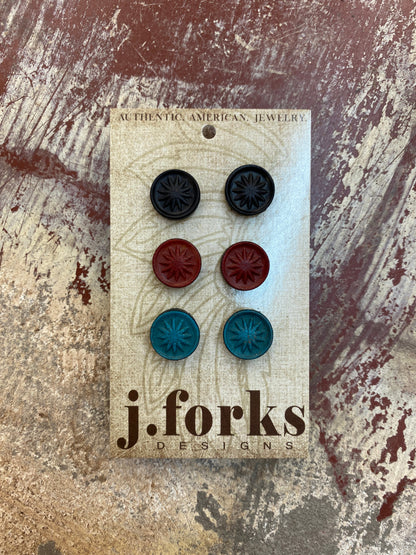 15811 Leather Stud Earrings 3 Pack