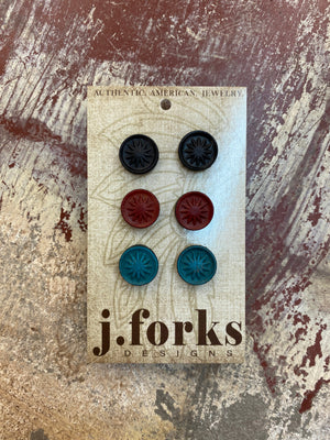 15811 Leather Stud Earrings 3 Pack