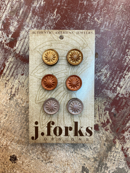 15811 Leather Stud Earrings 3 Pack