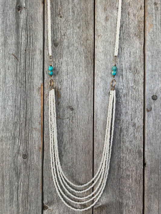 17614 5std Pearl Seed Beads w/Imperial Jasper Sides Necklace