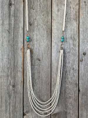 17614 5std Pearl Seed Beads w/Imperial Jasper Sides Necklace