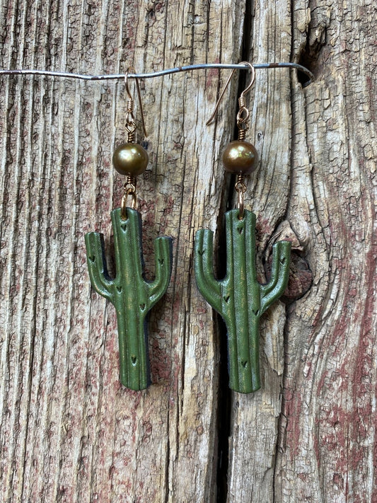 17363 Painted Leather Saguaro Earrings