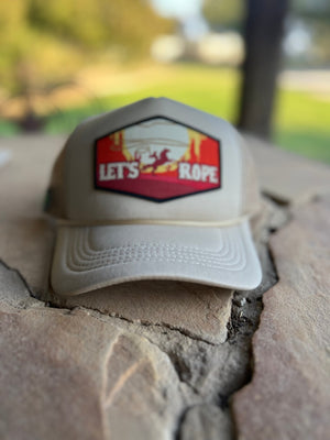 Let's Rope Patch Tan Trucker Hat